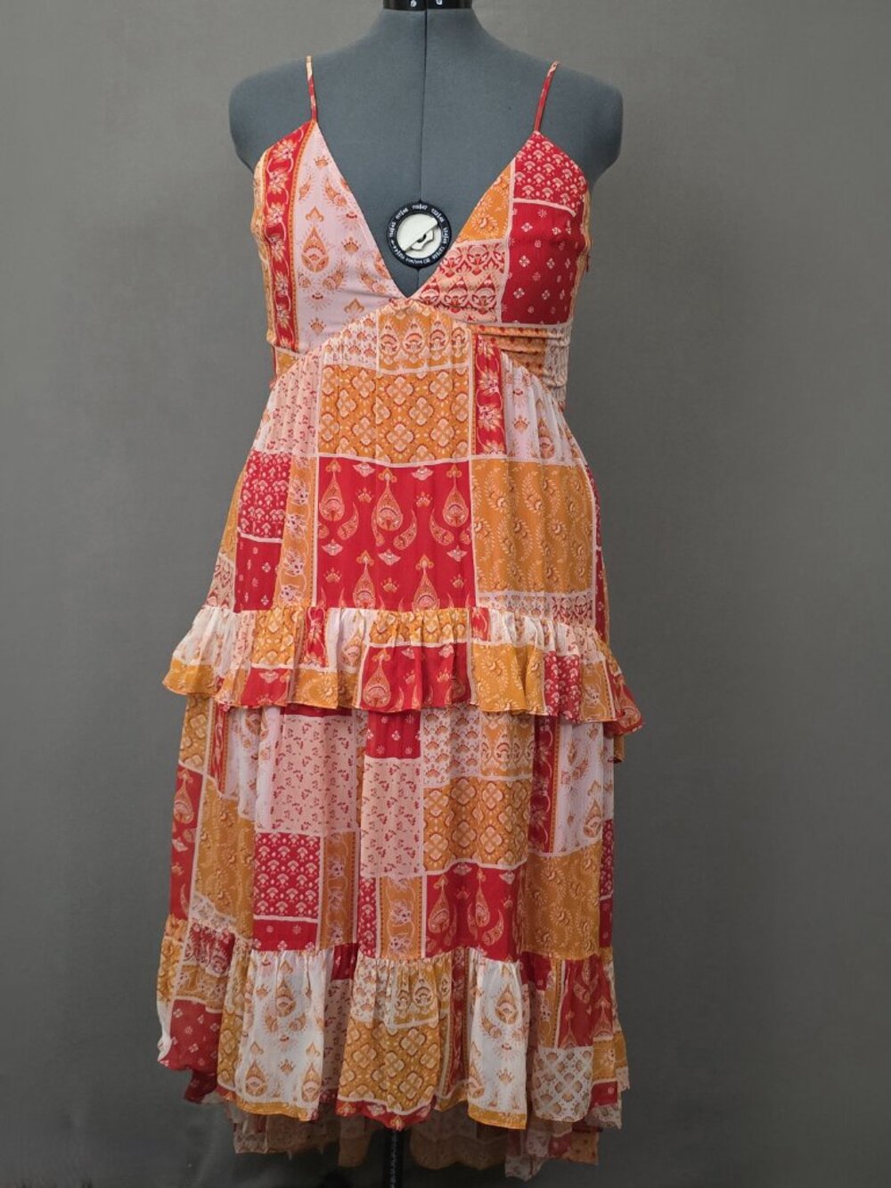 Ramy Brook Lura Dress Womens 14 NWT Orange Patchwork Halter Maxi High Low